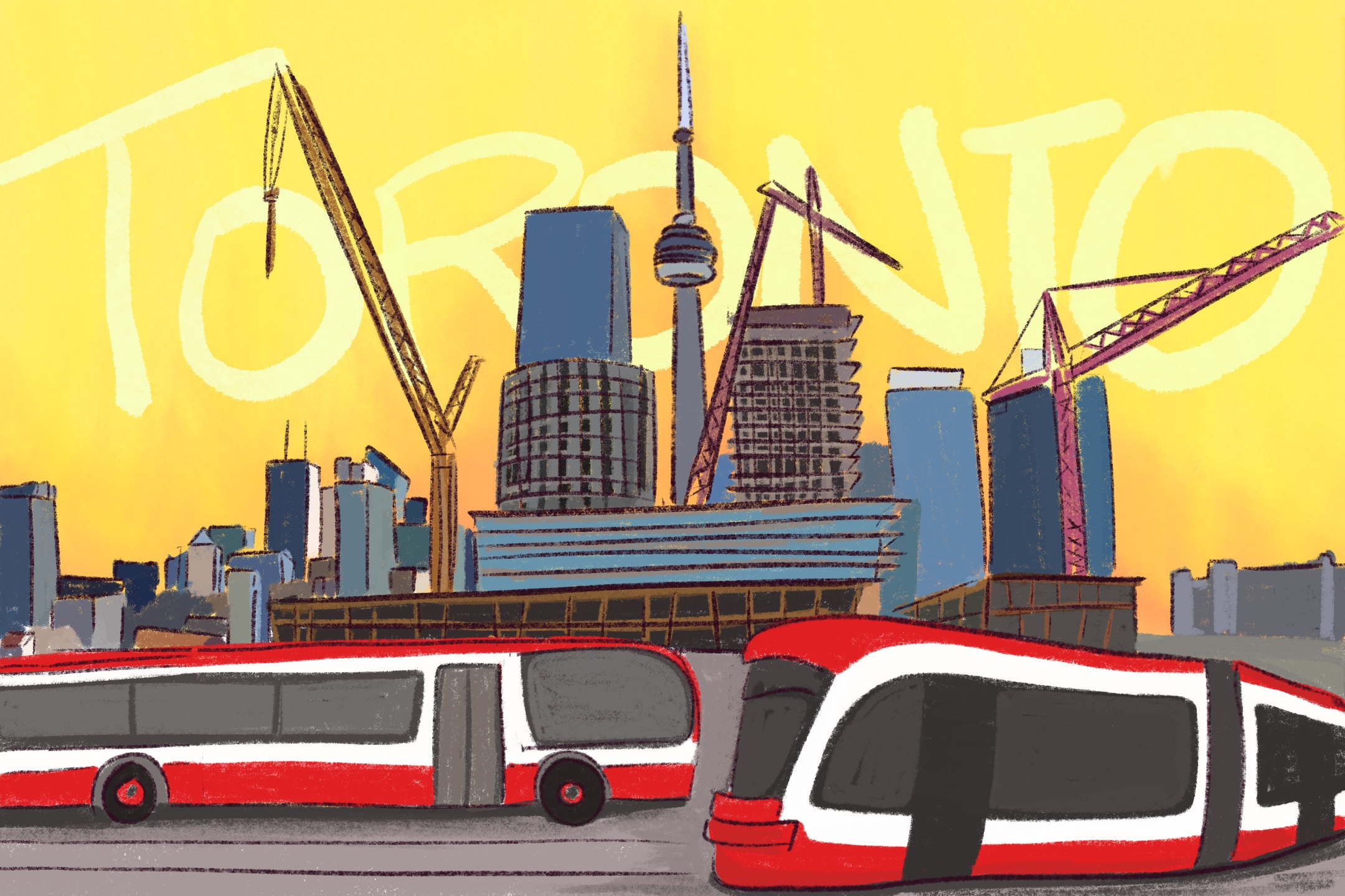 illustration of Toronto TTC, buildings, and ongoing construction