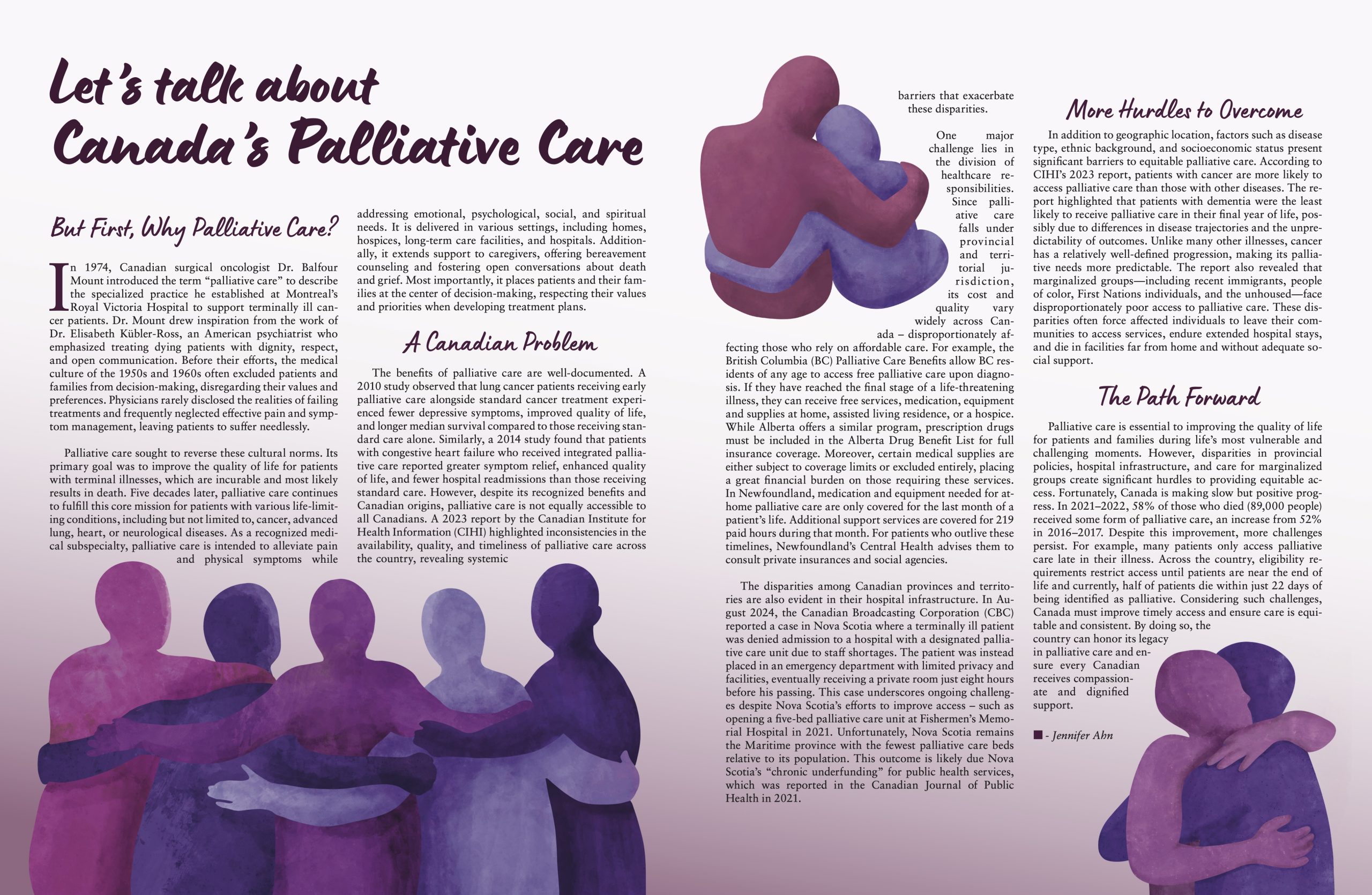 article design for canadian end-of-life or palliative care with illustrations of figures hugging