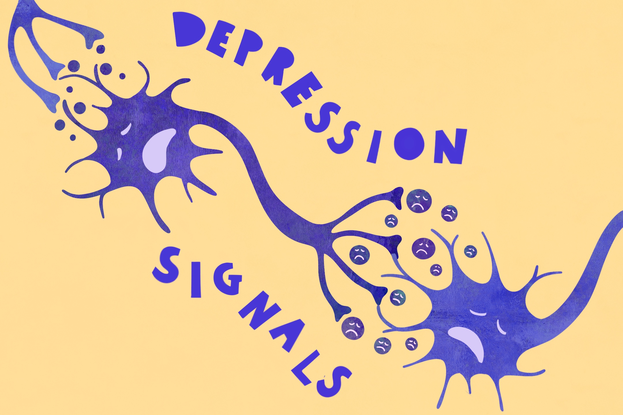 illustration sad emotive neurons releasing neurotransmitters